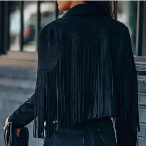 Fringe Jacket Motorcycle Moto Biker Short Open Front Tassel Coat